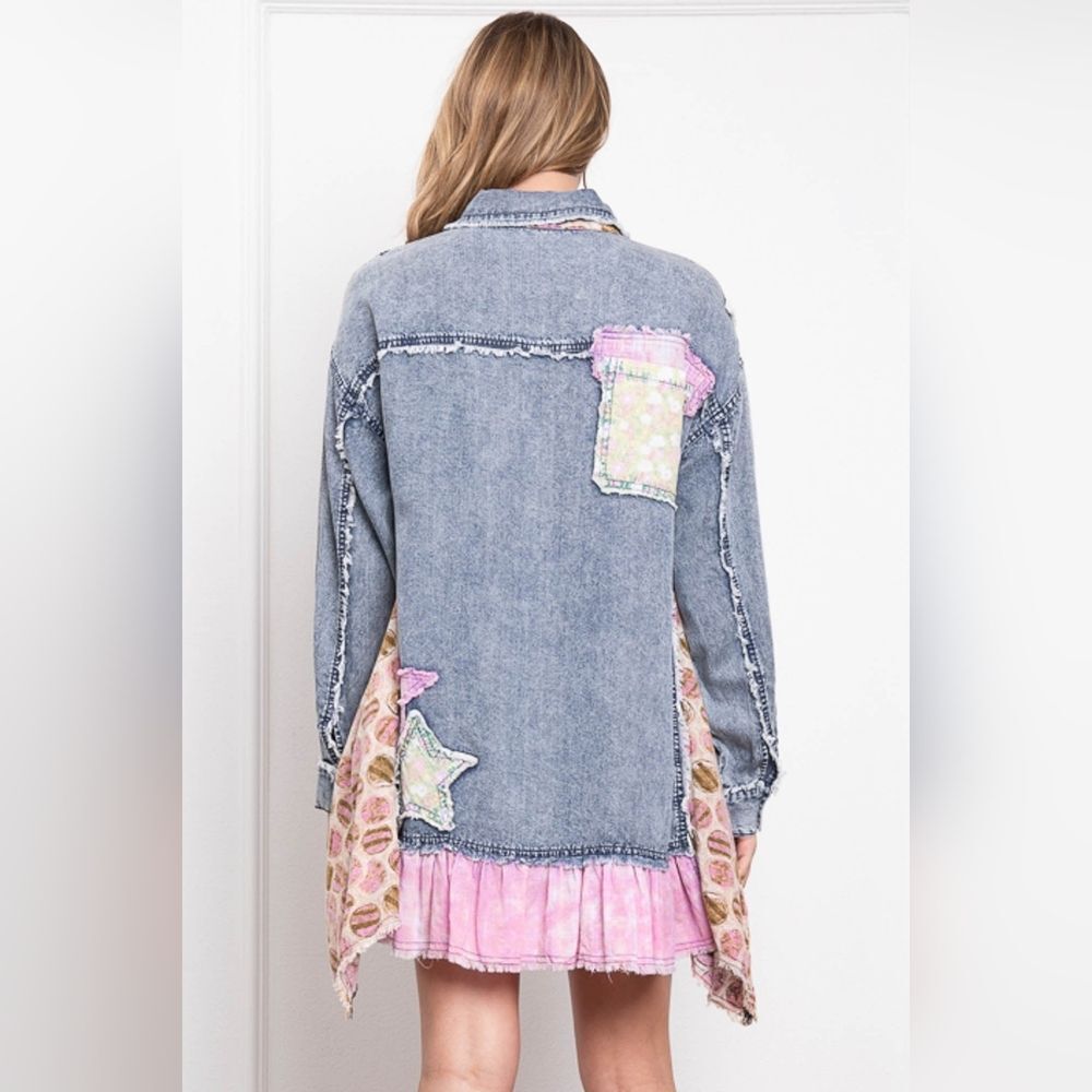 Patchwork Denim Ruffle Dress/Top - Picture 3 of 6